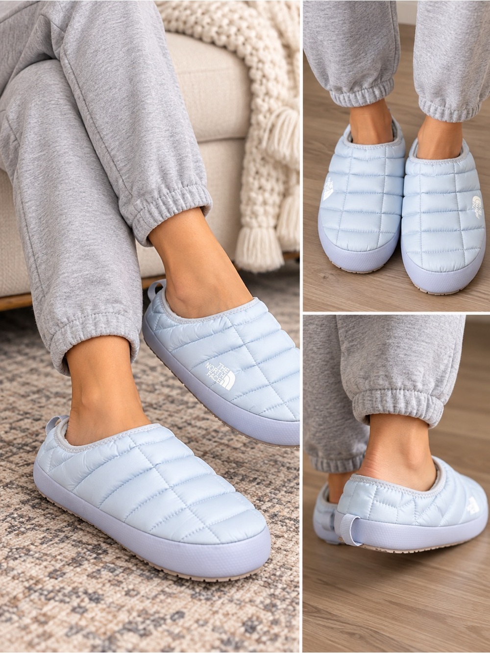 The North Face ThermoBall Mule V Slippers Women’s Size 8 Blue Gray Fleece Lined